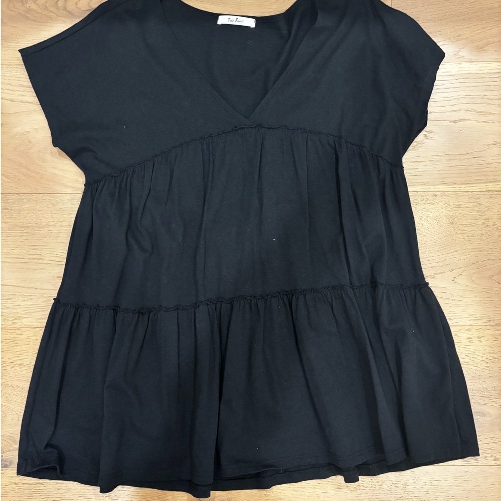 L Tres Bien Black Tiered Blouse
